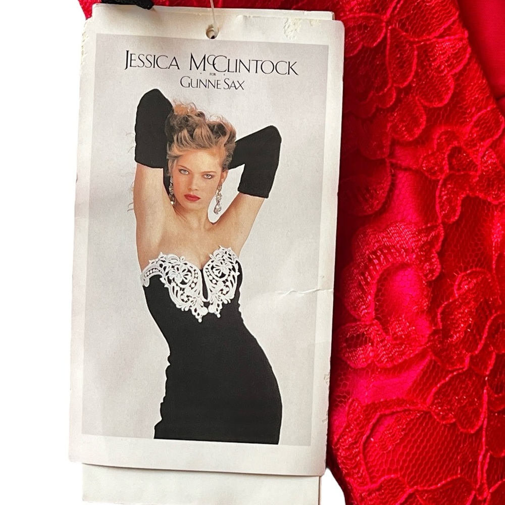 Jessica McClintock Gunne Sax women’s Size 13/ 14 Red Lace Dress Lace Up Back - Picture 13 of 16